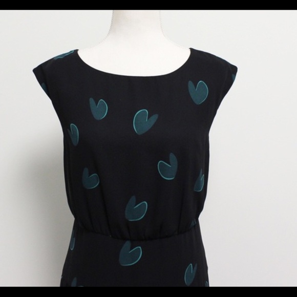 LOFT BLACK GREEN HEART PRINT SLEEVELESS DRESS Sz0P - Picture 6 of 14